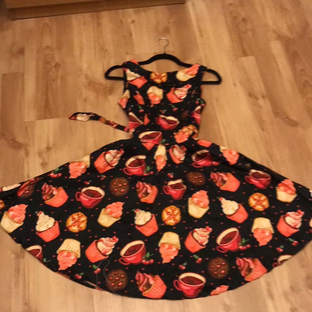 50s style tea dress with cupcake pattern